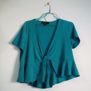 Perceptions Teal Tie-Front Blouse